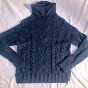 Ann Taylor Vintage Wool blend chunky cable knit sweater midnight Blue XS